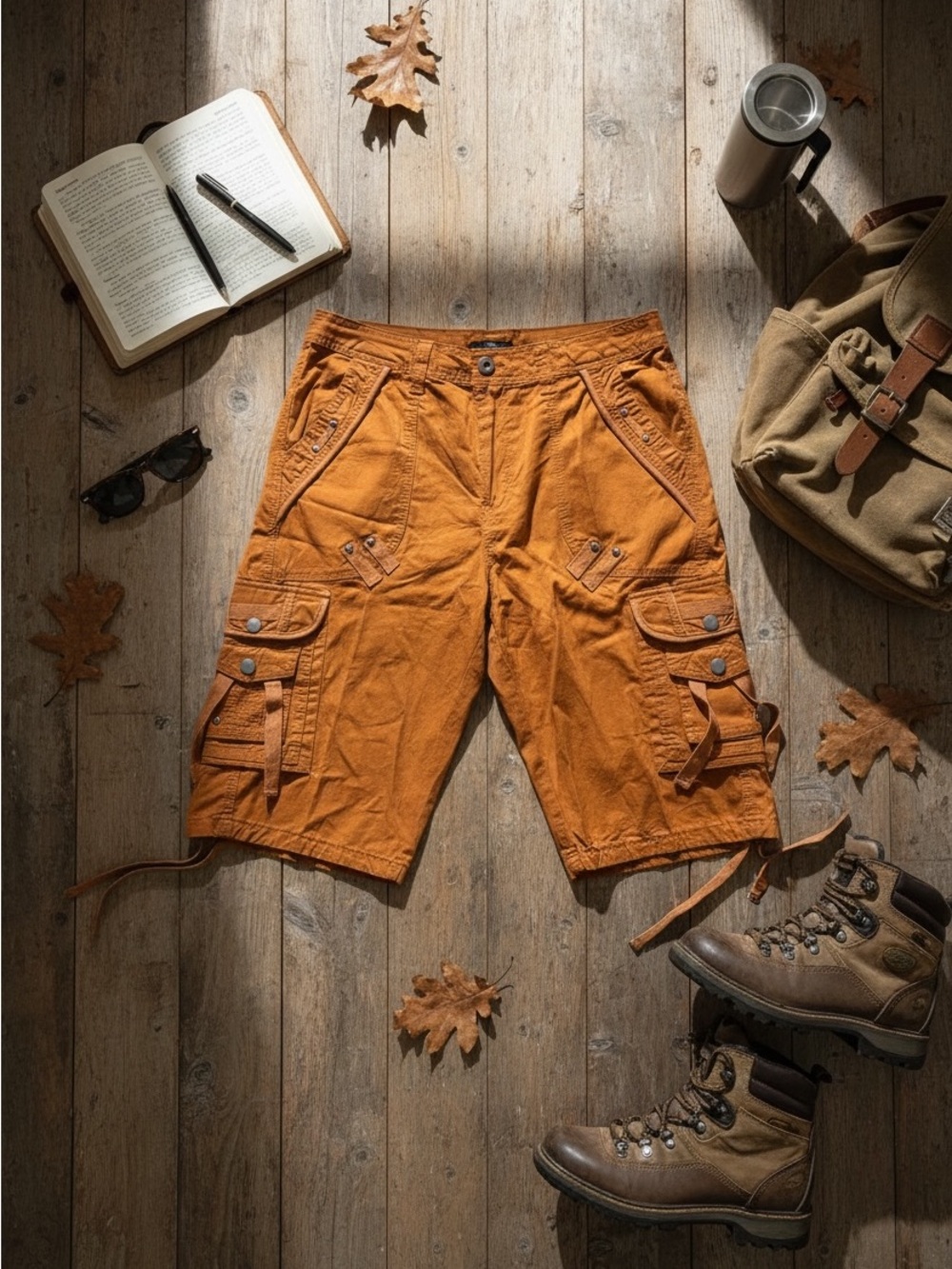 Utility Cargo Shorts for Men in Burnt Orange